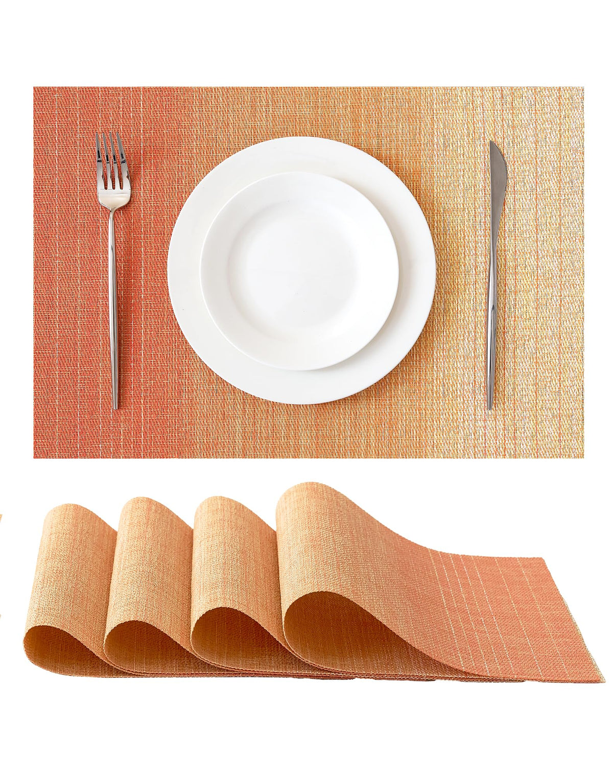 Beige White Placemats Set of 4 - Heat Resistant Non-Slip Place mats for Dining Table, Washable Durable PVC Vinyl Woven Table Mats(Beige White, 4)