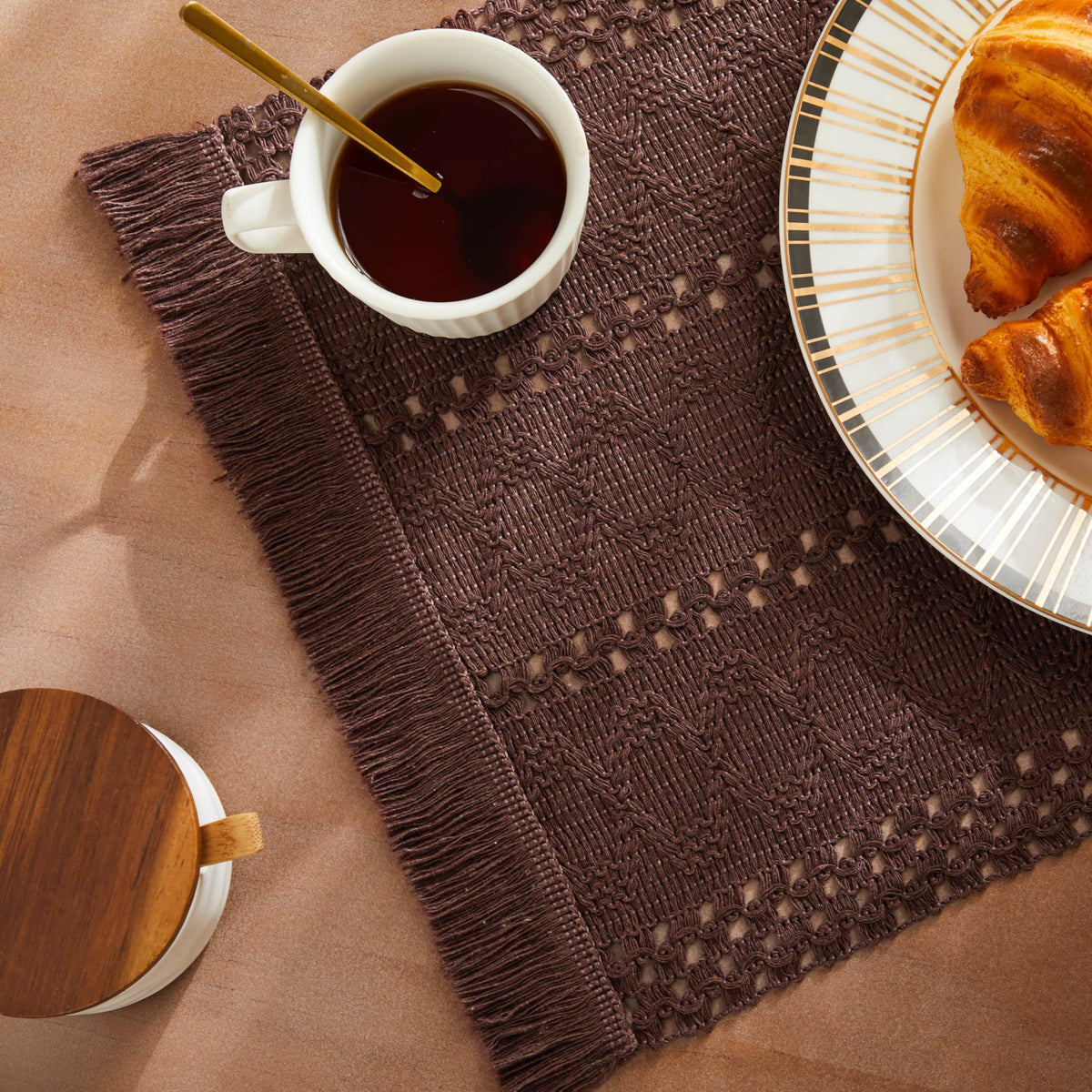 ZeeMart Macrame Style Boho Placemats Set of 4, Olive 12x20 Inch