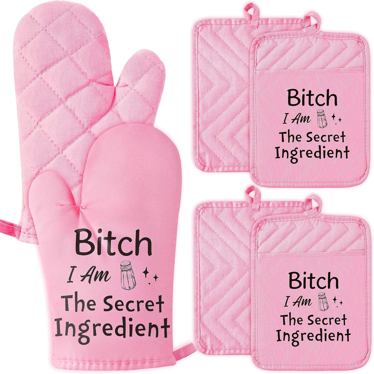 6Pcs Funny Oven Mitts Pot Holders Baking Gift, I Am The Secret Ingredient Resistant Hot Pad Machine Washable Gloves with Hanging Pocket Potholder for Friend Women Gift for Love Kitchen Cooking