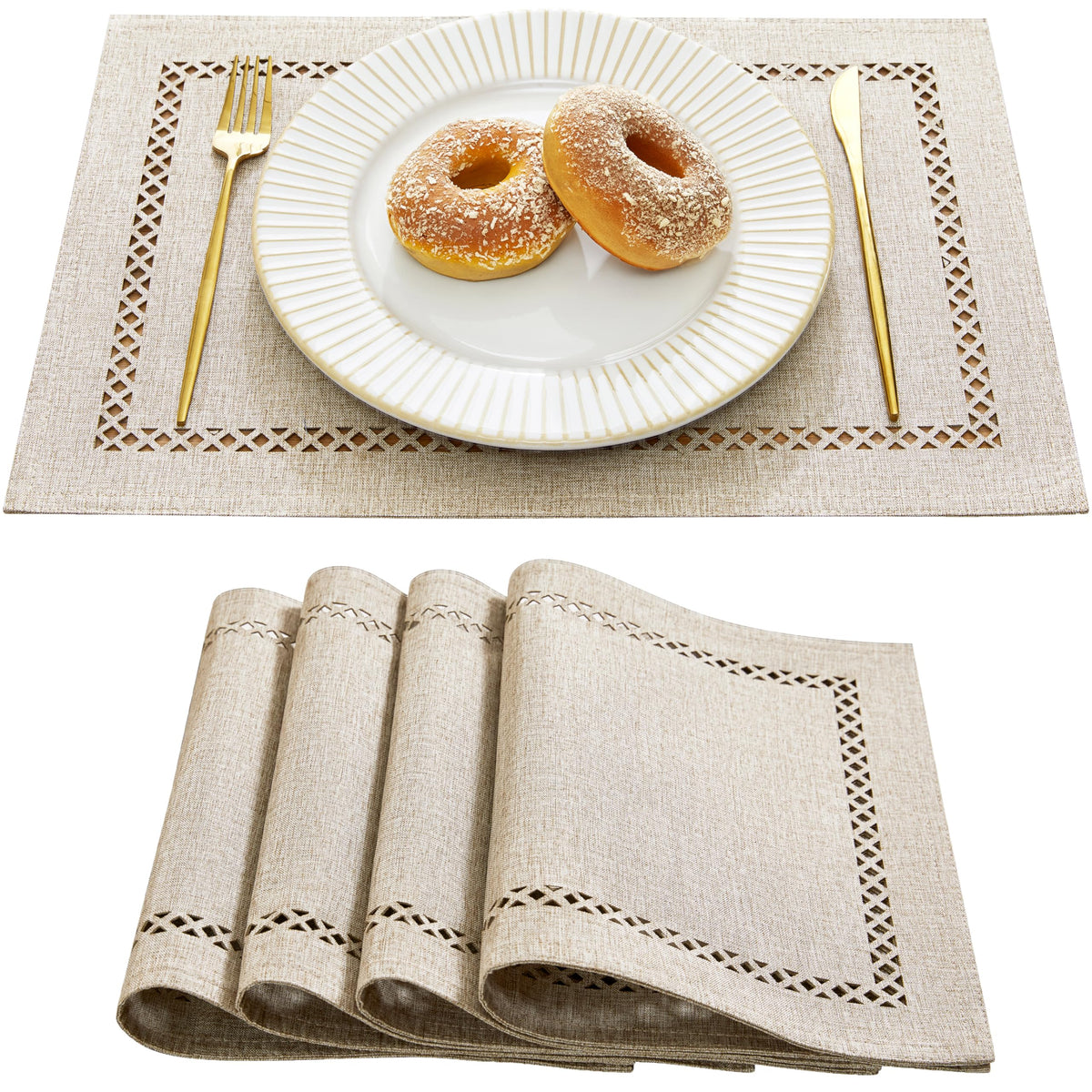 Orange Burlap Place Mats, Fall Placemats Set of 4, 12 x 18 Inch