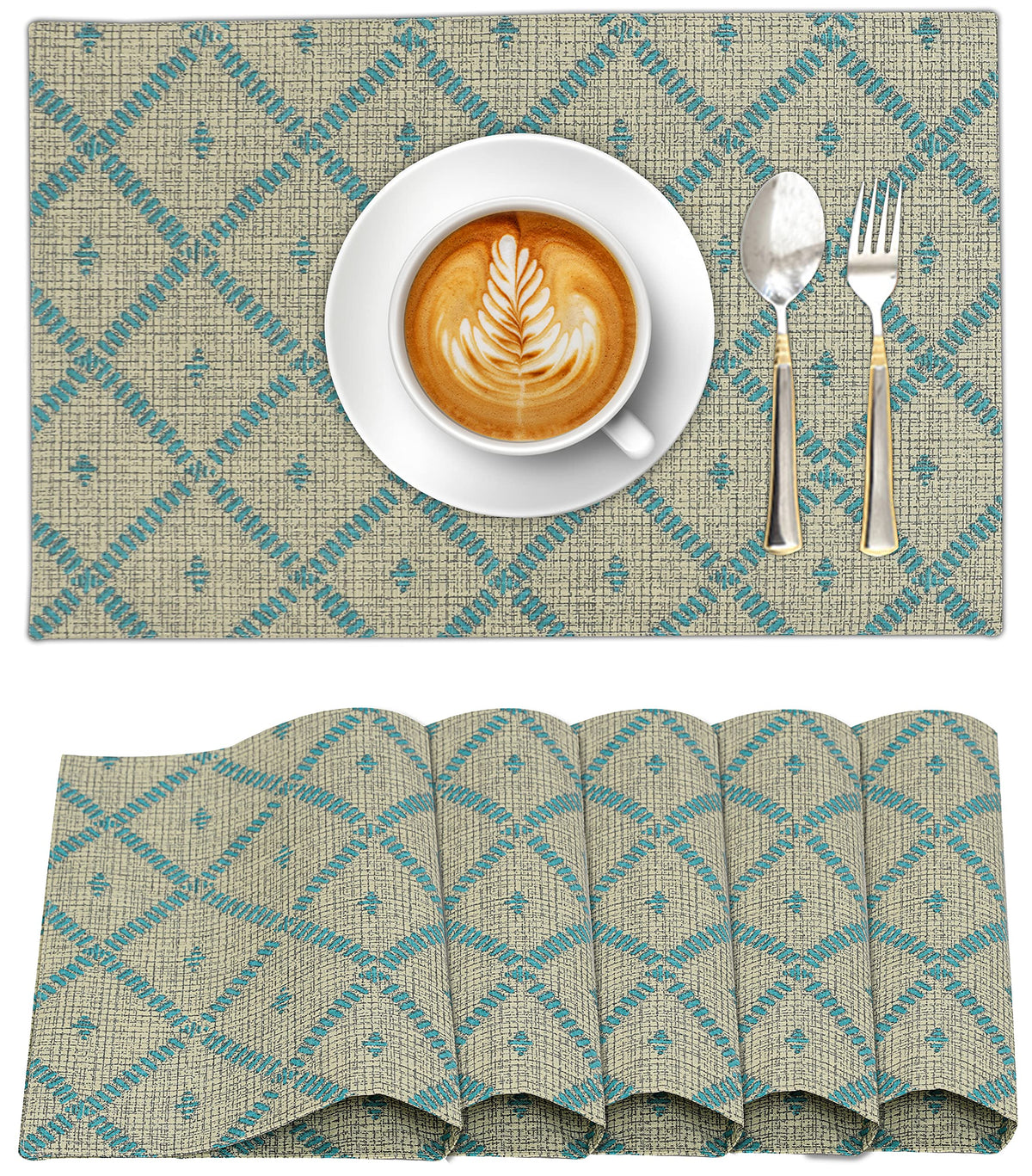 Ruvanti Placemats Set of 6, 100% Cotton Place Mats of 13"x19", Multi Stripe