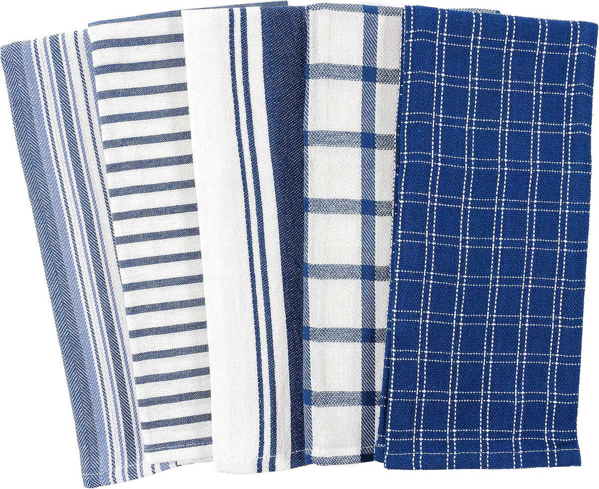 KAF Home Assorted Flat Kitchen Towels - Set of 10, 18 x 28 Inch (Navy)