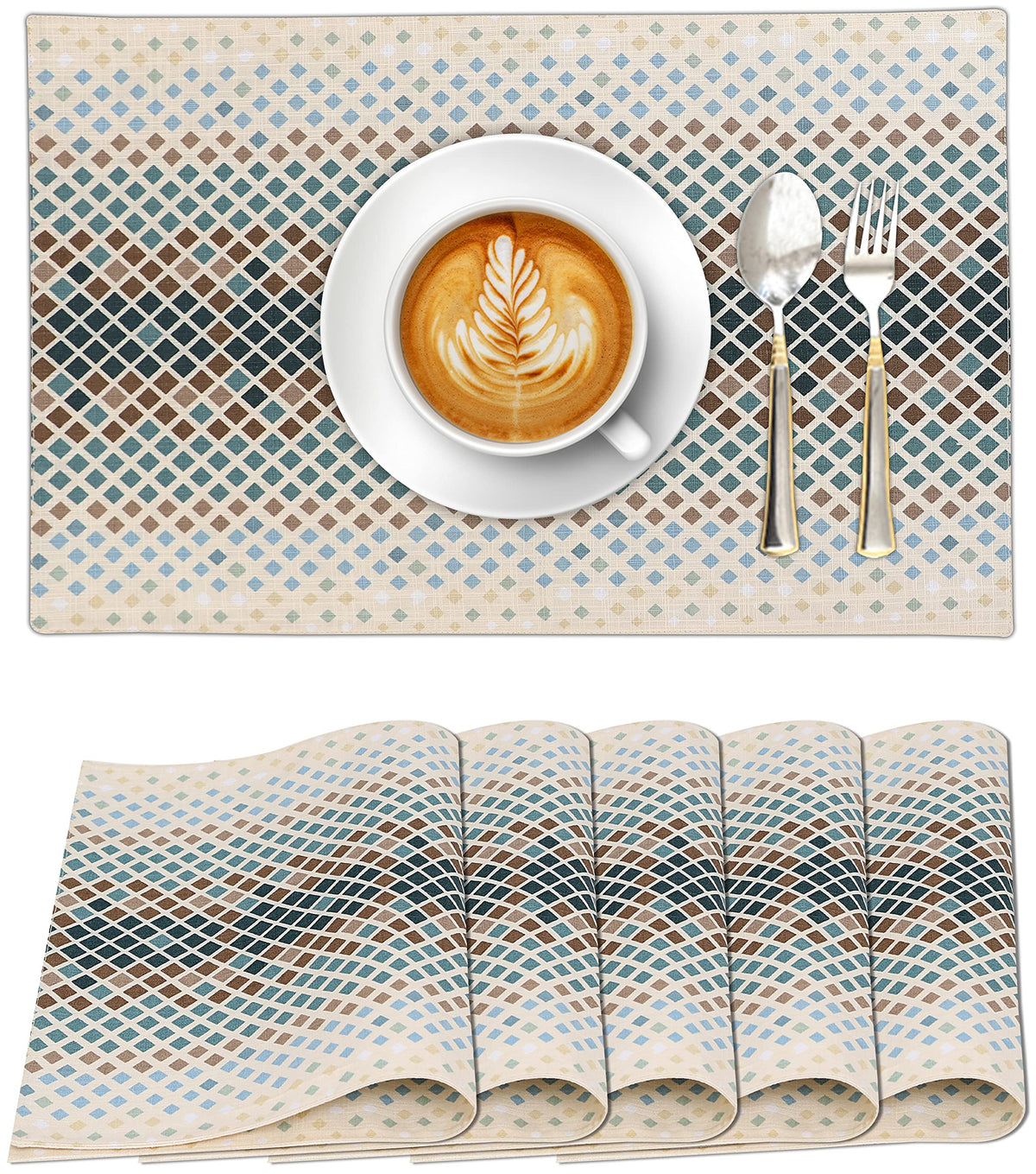 Ruvanti Placemats Set of 6, 100% Cotton Place Mats of 13"x19", Multi Stripe