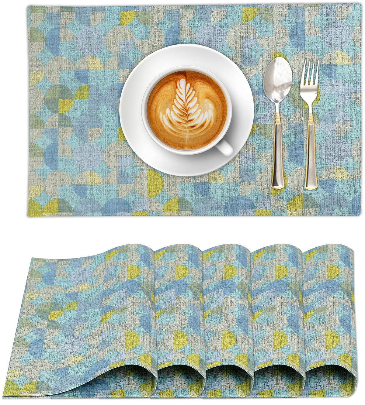 Ruvanti Placemats Set of 6, 100% Cotton Place Mats of 13"x19", Multi Stripe