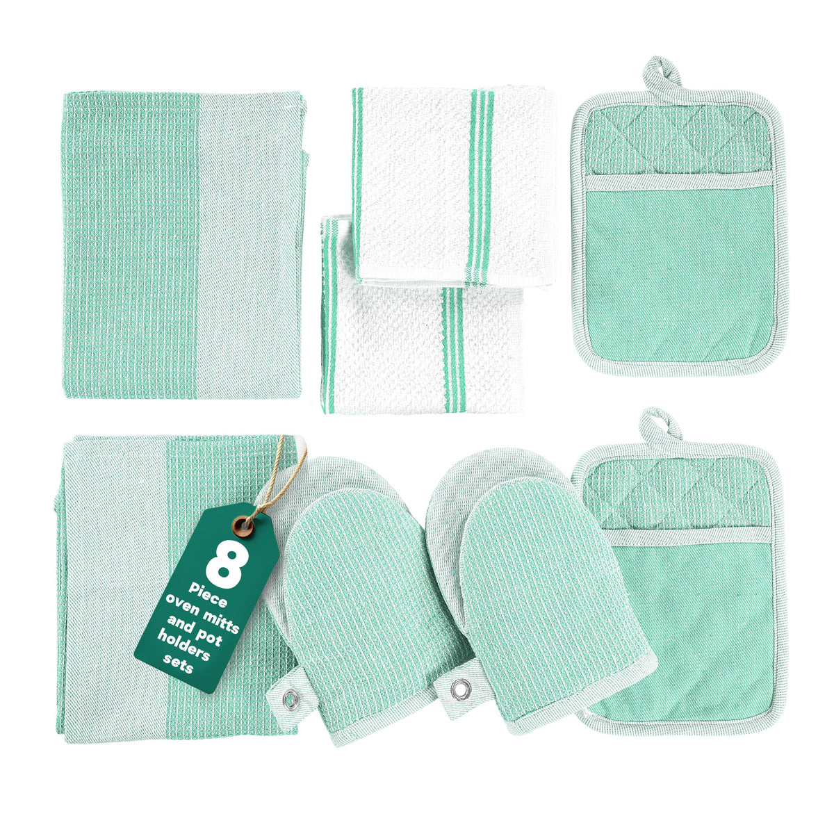 Casa Platino Silicone Oven Mitts Set, 8-Piece – 500°F Heat Resistant Mini Oven Mitt, Potholders for Kitchens, 2 Kitchen Towels & 2 Dish Cloths – Durable, Non-Slip & Machine Washable – Cornflower