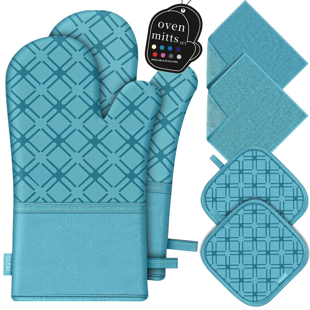 Oven Mitts and Pot Holders Set with Dishcloths, 500 Degree Heat Resistant Oven Gloves and Hot Pads, Premium Soft Cotton Kitchen Mittens and Dish Cloth Sets-Pink