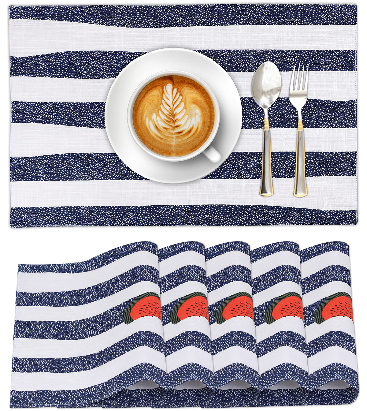 Ruvanti Placemats Set of 6, 100% Cotton Place Mats of 13"x19", Multi Stripe