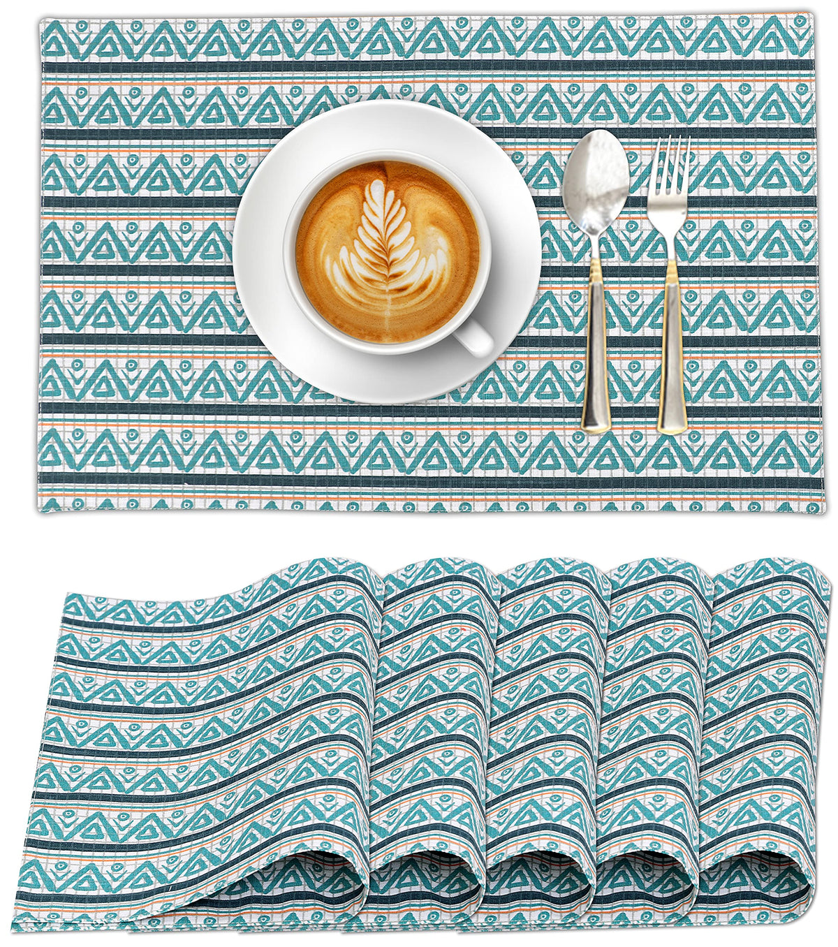 Ruvanti Placemats Set of 6, 100% Cotton Place Mats of 13"x19", Multi Stripe