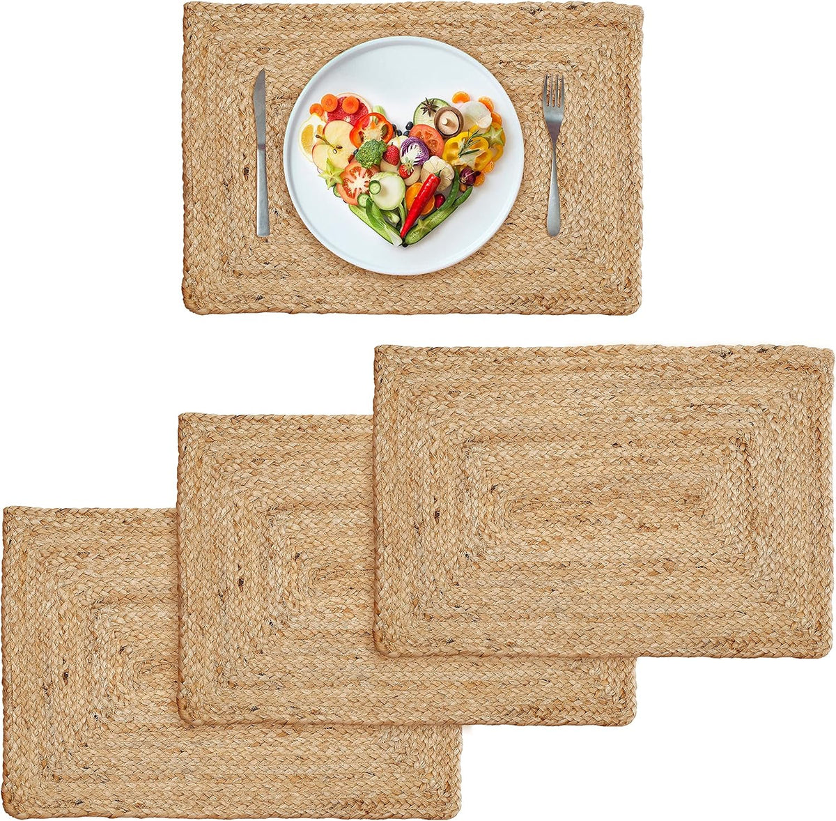 Hausattire Jute Braided Placemats, Natural, Set of 4