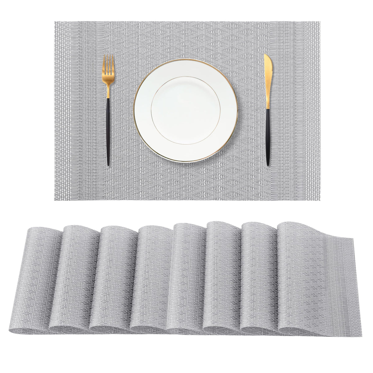 Beige Placemats Set of 6 - Heat-Resistant, Non-Slip Table Mats, Washable Woven Vinyl for Indoor & Outdoor Dining