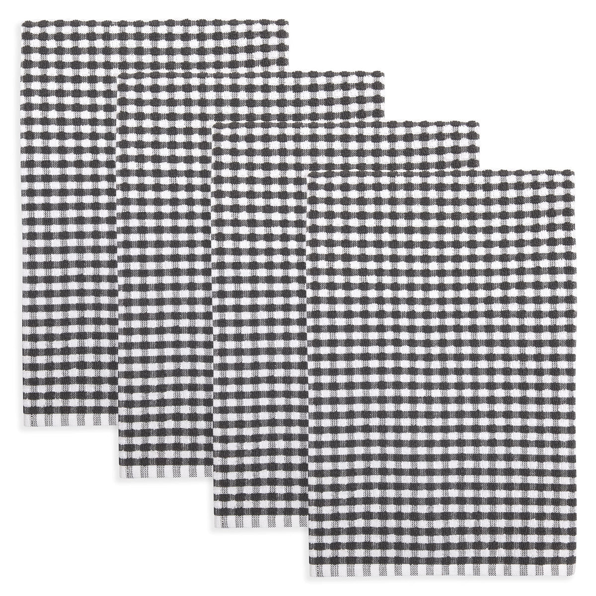 Gingham Check Terrycloth Kitchen Dish Towel Absorbent Large 18 x 28 Inches with Hanging Loop, Set of 4 (Lemon Yellow)