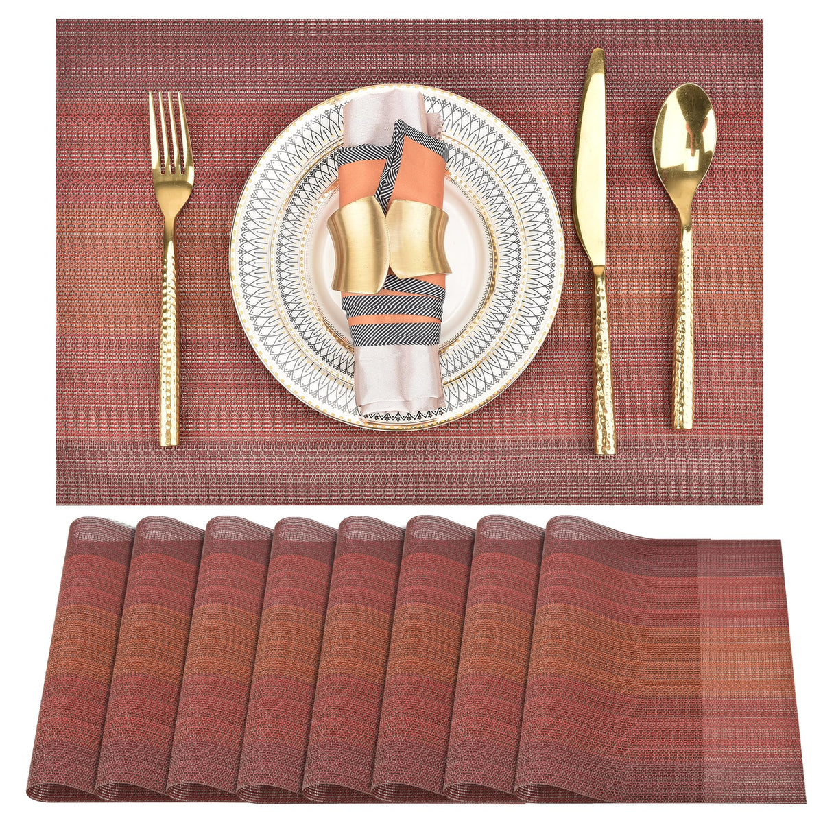 SLKQG Navy Blue Placemats Set of 6 - Easy Clean Washable Vinyl Placemats - Wipeable Heat Resistant Table Mats for Dining Table - 17x12 Inch (Navy Blue, 6)
