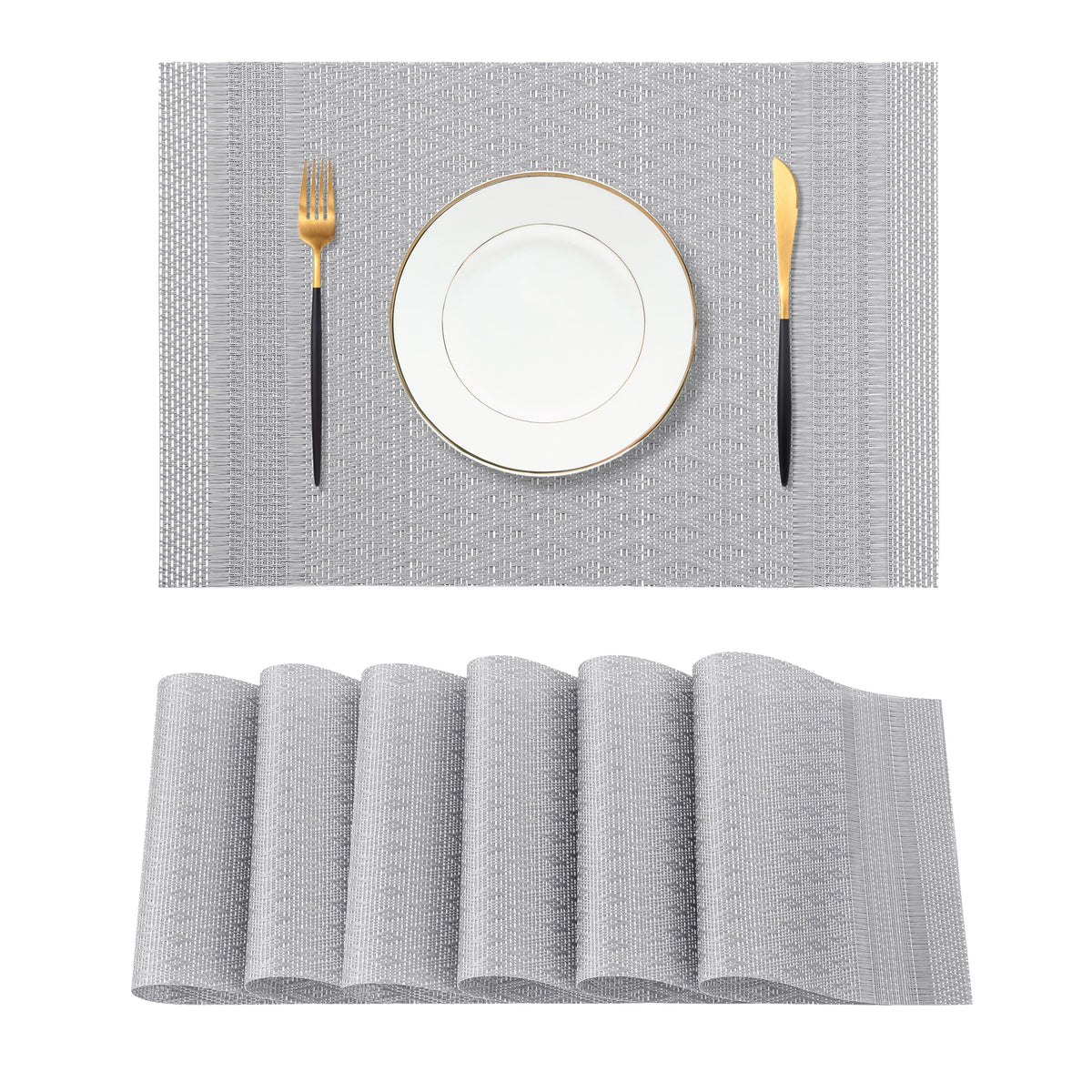 Beige White Placemats Set of 4 - Heat Resistant Non-Slip Place mats for Dining Table, Washable Durable PVC Vinyl Woven Table Mats(Beige White, 4)